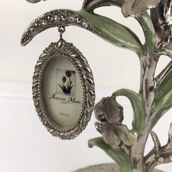 Ashleigh Manor 5 Frame Family Photo Tree Pewter Rhinestone Enamel Floral Flower - Picture 6 of 16